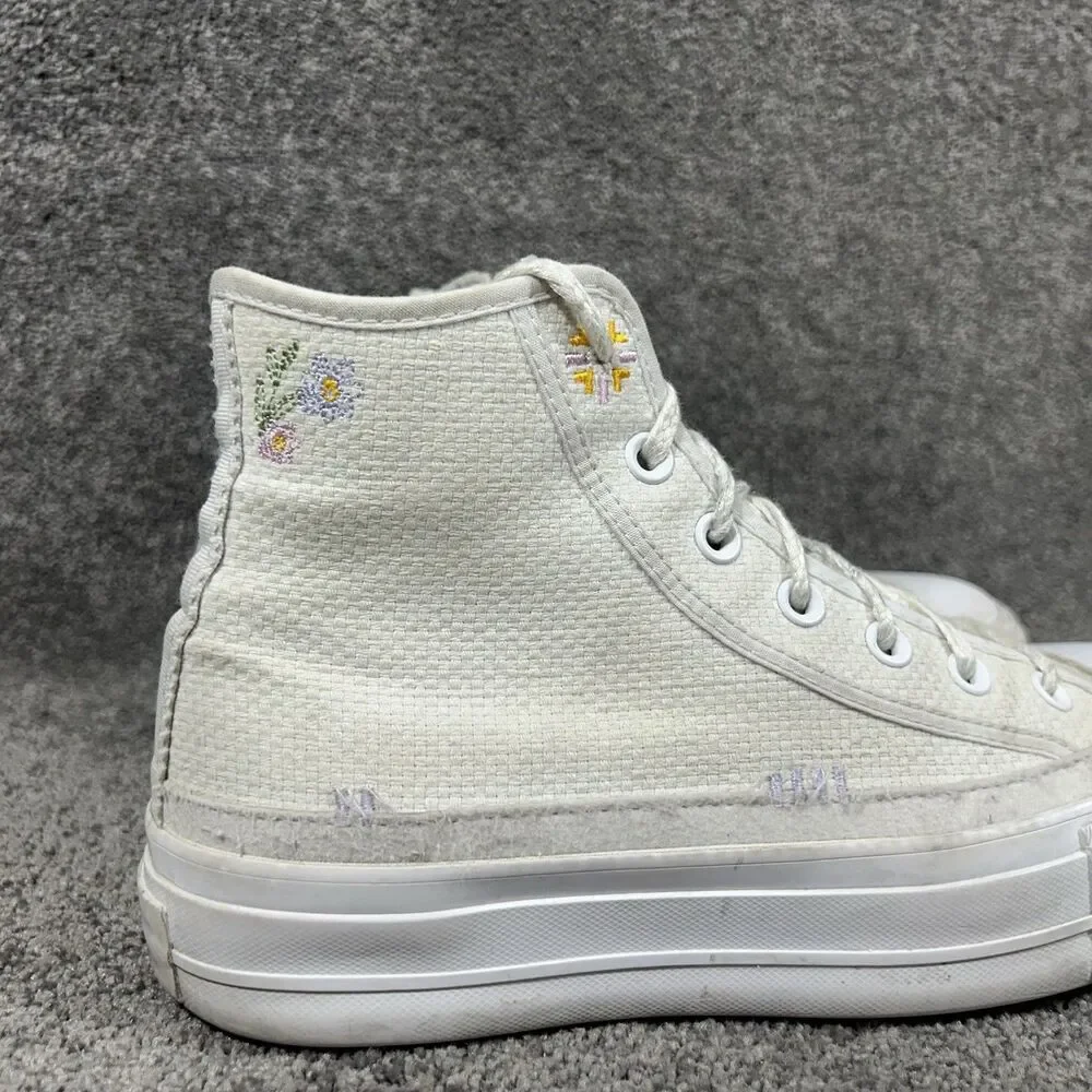 Converse CTAS Lift A05068C Women’s Sz 8.5 White Autumn Embroidery Platform Shoes